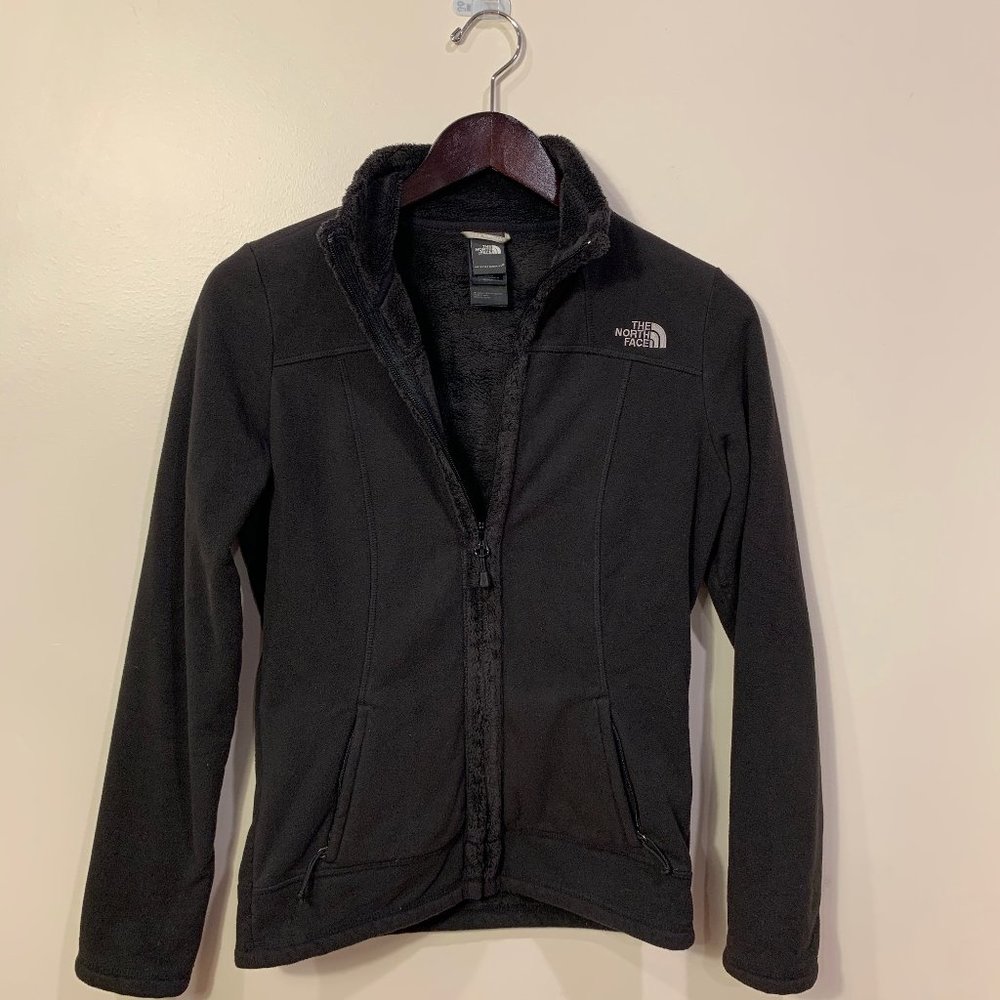 The North Face black fleece full zip lightweight logo jacket